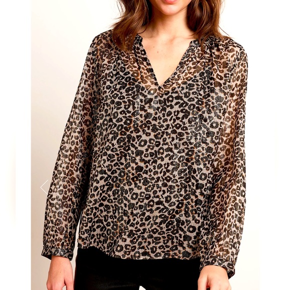 Velvet By Graham & Spencer Peyton Leopard Blouse TUNIC Womens Sz XS metallic - Picture 1 of 14